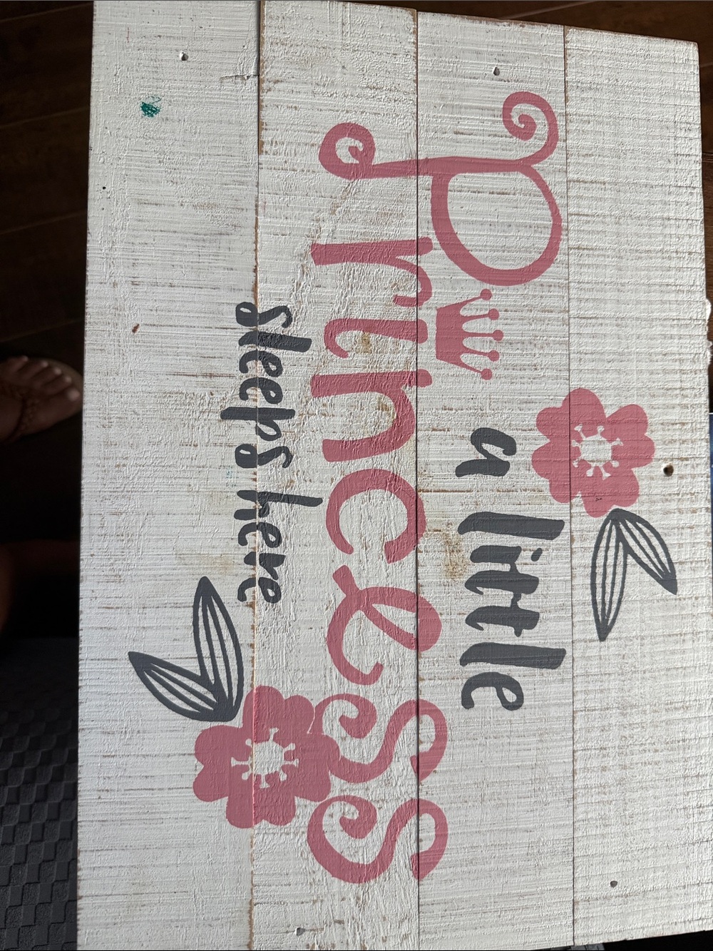 Rustic White 'Princess' Wall Sign with Pink Floral Accents